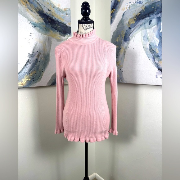 Jon & Anna Contemporary Dusty Pink Ruffled Turtleneck Blouse Size large - Picture 1 of 9